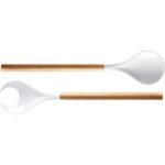 Porcelaine salad servers with wooden handle